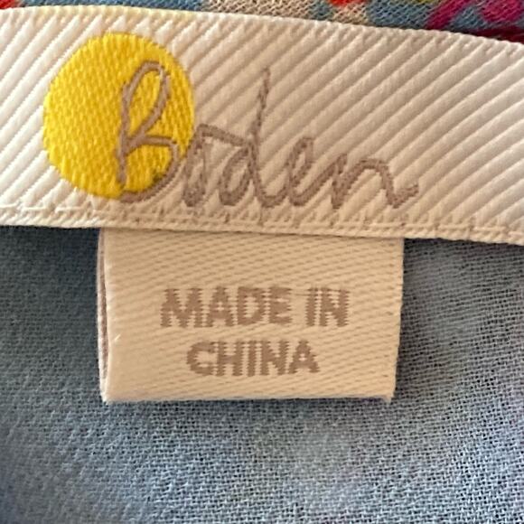 Boden Blue Multicolor Paisley Blouse Ruffle Trimmed Long Sleeve Popover Size 10 - Picture 9 of 11